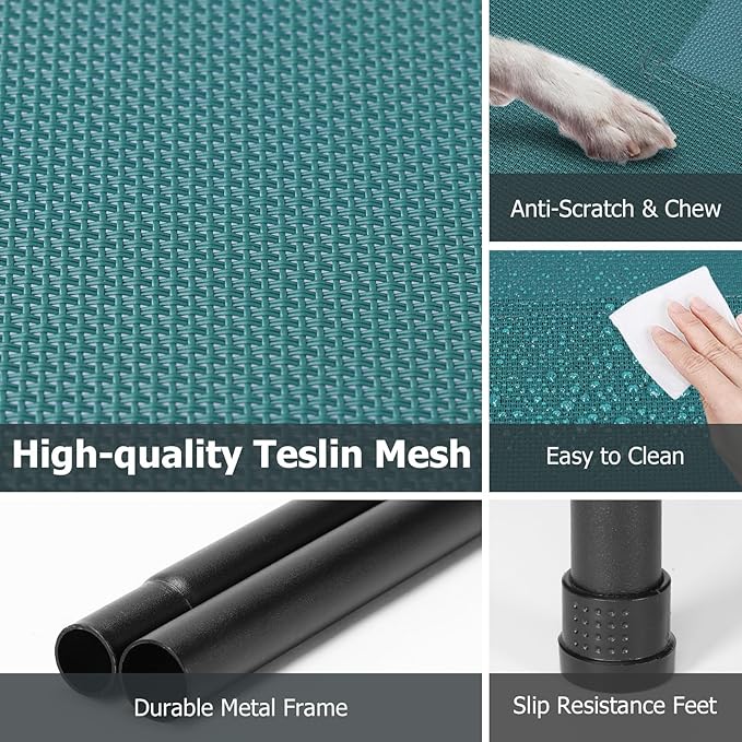 Elevated Dog Bed for Outdoor, XXL Raised Dog Cot Indestructible with Washable Mesh, Cooling Summer Pet Cot Chew Proof for Outside Camping Travel, 51 inch Green
