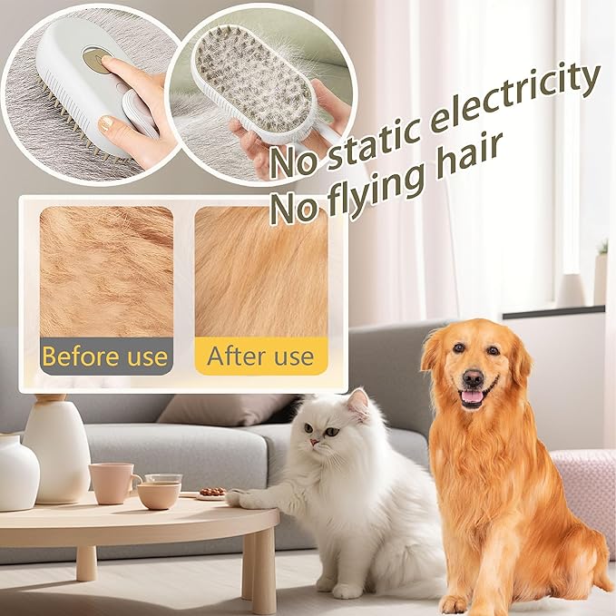 Cat Steam Brush for Shedding Dog Brush with Steam Pet Hair Cleaning Brush Comb for Spray 3 in 1 Pet Grooming for Long & Short Haired Pets – Spritz Defur Comb for cats(Gray)