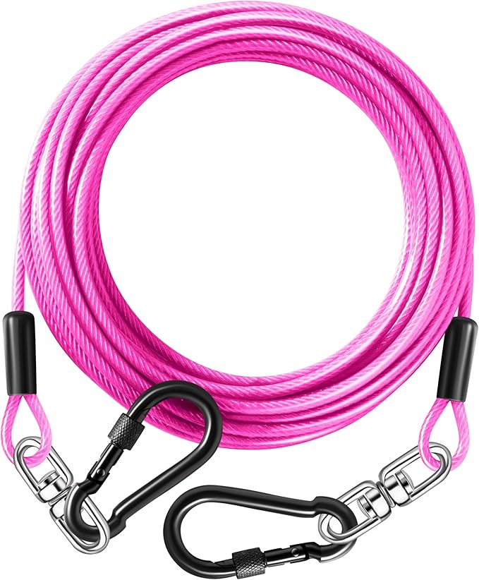 Dog Tie Out Cable 20FT-500Lbs,Heavy Duty Dog Leads&Tether for Yard with Swivel Hook,Small Large Dogs Leash Line for Outside,Rust Chew Proof Dogs Run Cable for Outdoor Camping (Pink, 20FT)