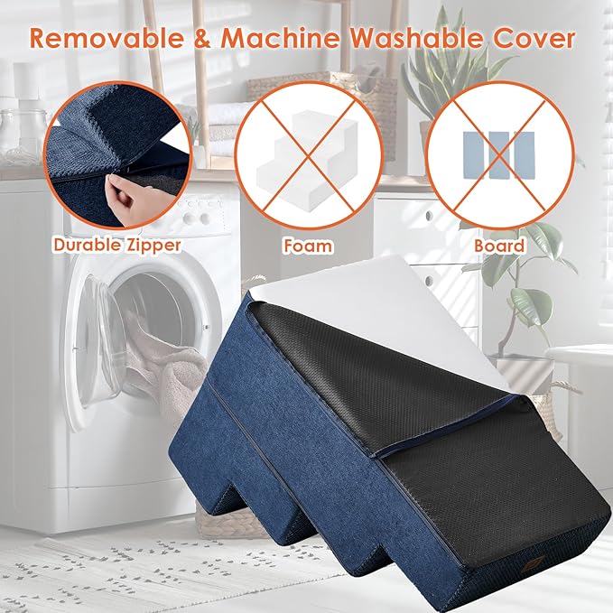 EHEYCIGA Dog Stairs for Bed 20" H, 4-Step Extra Wide Dog Steps for High Bed, Pet Steps for Small Dogs and Cats, Non-Slip Balanced Pet Ramp Indoor, Navy Blue