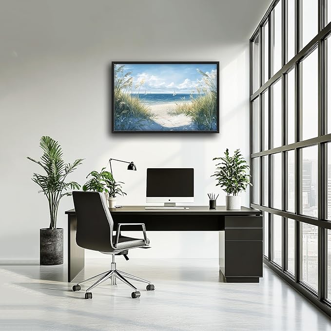 Framed Large Beach Wall Art for Living Room, Oversized Coastal Nautical Wall Decor Sailboat Canvas Seaside Pictures Modern Artwork Home Decoration for Living Room Bedroom Office 36"x24"