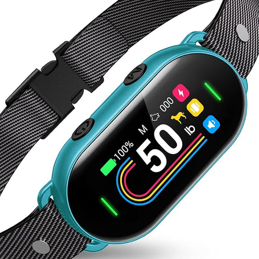 Smart Dog Bark Collar, for Small Medium Large Dogs 10-100lbs, Automatic Dog Training Collar to Decrease Barking, Anti Barking Device with 4 Training Modes, More 8 Sensitivity Levels, Cyan