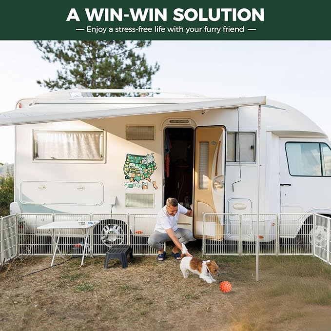 FXW Rollick Unleashed Dog Playpen for Indoor, Yard, RV Camping, 40 inch 24 Panels for Medium and Large Dogs, White│Patented