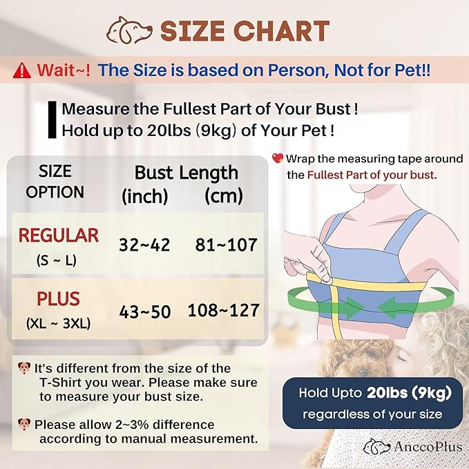 Dog Carriers for Small Dogs, Front Facing Dog Sling Carrier, Hands Free Cat Carrier, Size Adjustable, Reducing Back Pain, Premium Cotton, Safe and Soft Dog Carrier (Plus, Baby Blue)