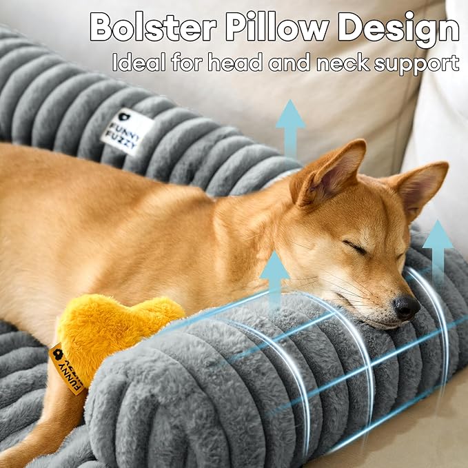 FUNNY FUZZY Pet Couch Cover for Sofa, Calming Dog Bed for Couch, Fluffy Plush Dog Couch Mat for Furniture Protector for Medium Dogs and Cats, 33×28 in, Mist Grey