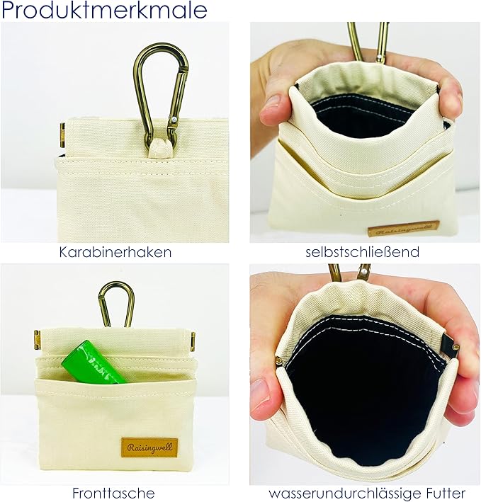 Dog Treat Pouch, Lvory Pocket Sized Pet Training Pouch, Cotton Fabric, Hand Free Dog Walking Bag with Carabiner, Self-Closing Pet Feed Snack Reward, for Puppy Travel or Outdoor Use