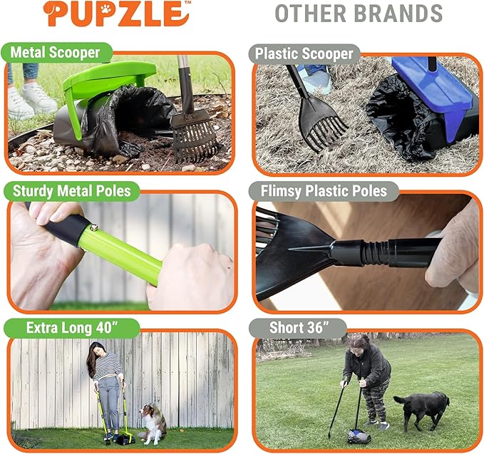 Dog Pooper Scooper with Bag Attachment, 40" Long Handle Pooper Scooper for Large Dogs, Dog Poop Scoop for Yard, Large Capacity Swivel Bin and Rake, Lavender Scented Bags (Green)