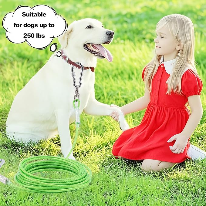 Dog Tie Out Cable for Outside,30FT Heavy Duty Dog Leash&Chains with Swivel Hook,Small-Large Dogs Runner Cable Up to 250lbs, Long Dogs Lead Line for Yard Outdoor and Camping (250lbs 30FT, Green)