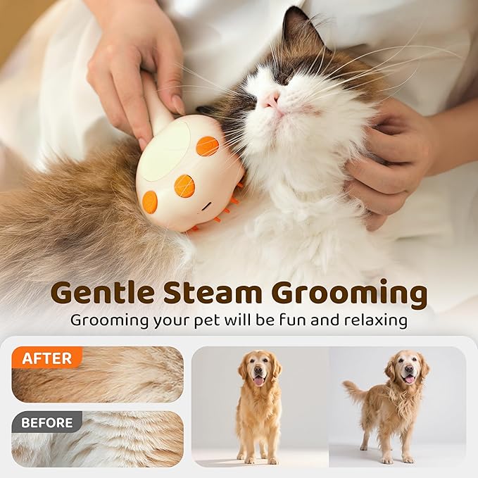 Steam Cat Brush, 6-in-1 Dog Brush Spritz Defur Comb, Steamy Skin Friendly Deshedding Grooming Tool, Suitable for Shedding & Haired Pets, Pet Supplies Accessories,Yellow