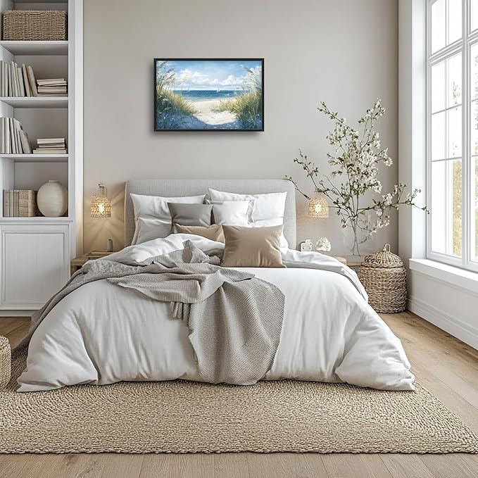 Framed Large Beach Wall Art for Living Room, Oversized Coastal Nautical Wall Decor Sailboat Canvas Seaside Pictures Modern Artwork Home Decoration for Living Room Bedroom Office 36"x24"