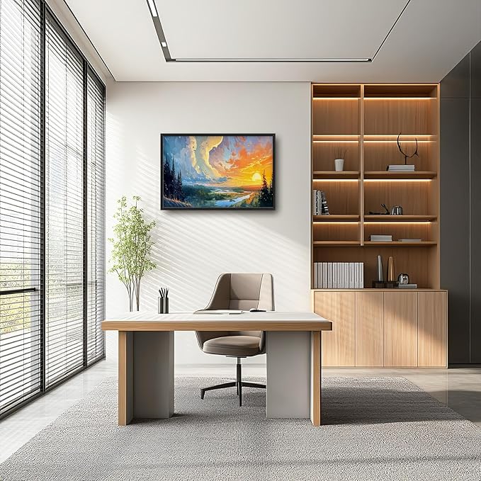 Framed Large Sunrise Wall Art for Living Room, Oversized Sunrise Wall Decor Forest Lake Landscape Canvas Print Natural Picture Home Decoration for Bedroom Living Room Office 36"x24"