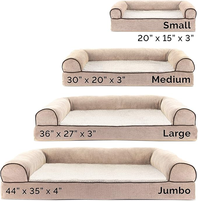 Furhaven Cooling Gel Dog Bed for Medium/Small Dogs w/ Removable Bolsters & Washable Cover, For Dogs Up to 35 lbs - Sherpa & Chenille Sofa - Cream, Medium