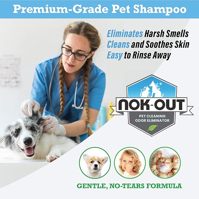 Nok-Out Premium Grade Pet Shampoo for Dogs and Cats, Veterinary Strength and Odor Eliminator Formula, Made in The USA, 20 Ounce Bottle