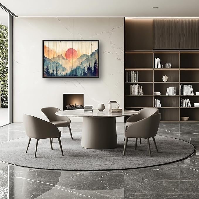 Framed Large Cabin Mountain Wall Art for Living Room, Oversized Rustic Forest Wall Decor, Rustic Nature Landscape Canvas Painting Sunset Pictures Home Decoration for Bedroom Office 36"x24"