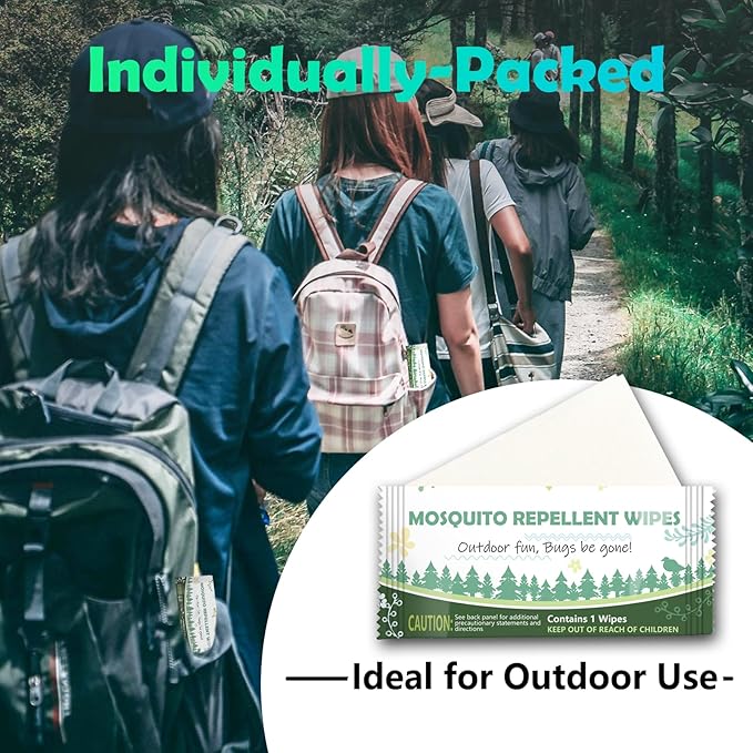 Natural Mosquito Repellent Wipes, DEET Free Insect & Bug Repellent Wipes, Easy to Use, Long Lasting, Travel Sized