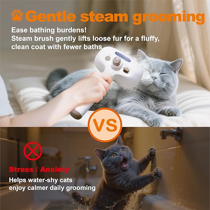 Cat Steam Brush for Indoor Cats, Dog Brush for Shedding, Spritz Defur Comb for Short & Long Hair, Pet Spray Hair Removal Comb, USB Rechargeable Grooming Supplies Steam Brush for All Pets (White)