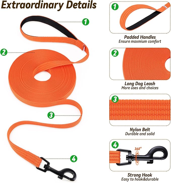 lynxking Dog Training Leash Long Obedience Recall Agility Leash 15ft 30ft 50ft Tracking Lead Perfect for Training Play Camping and Backyard