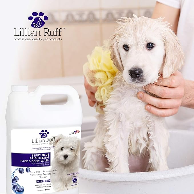 Lillian Ruff PRO Formula Berry Blue Brightening Pet Shampoo - Ultra-Hydrating Professional Whitening Dog Shampoo, Vivid Show-Quality Coat Enhancer, Tear Stain & Odor Eliminator - Vitamin B5 (Gallon)