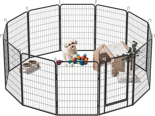 Dog Playpen, Outdoor Dog Fence, 8 Panels, 40" H Dog Pen for Large/Medium/Small Dogs, Heavy Duty Metal Pet Fence with Gate, Portable Dog Fence for RV Camping and Yard (Black)