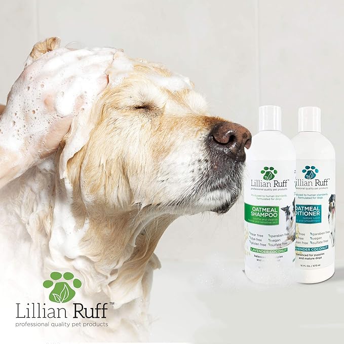Lillian Ruff Calming Oatmeal Pet Shampoo & Conditioner for Dry Skin & Itch Relief with Aloe & Hydrating Essential Oils - Replenish Moisture & Deodorize - Dog Shampoo & Conditioner for Sensitive Skin