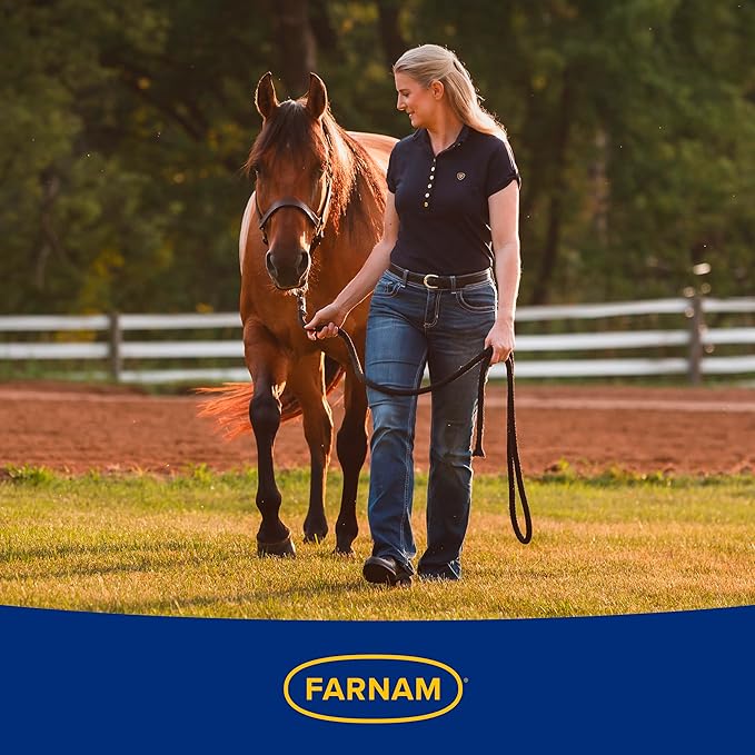 Farnam SuperMask II horse fly mask without ears, extended coverage, protects eyes from insects and debris, adjustable throat latch, Yearling size