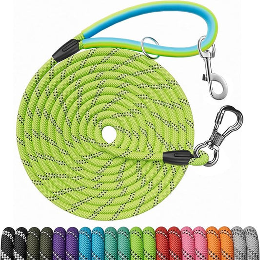 NTR Long Dog Leash, 30FT Check Cord with 2 Swivel Hooks and Comfortable Padded Handle for Pink Leash for Small Medium and Large Dogs Walking Training Hiking Camping Playing