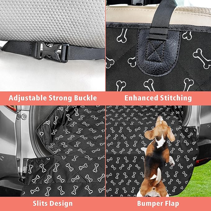 F-color SUV Cargo Liner for Dogs, Water Resistant Pet Cargo Cover Dog Seat Cover Mat for SUVs Sedans Vans with Bumper Flap Protector, Non-Slip, Large Size Universal Fit, Bone