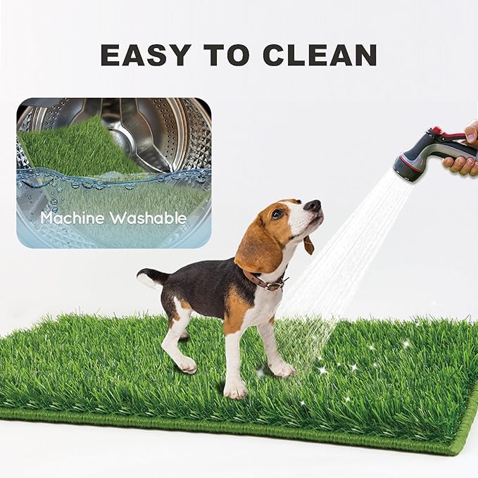 Dog Grass Pad with Foldable Dog Litter Box,Small Liner Base for Balcony，Ultra-Absorbent Artificial Grass Pads for Dogs Pee Pad Holder, Potty Training, 2 PCS Reusable Pee Pads