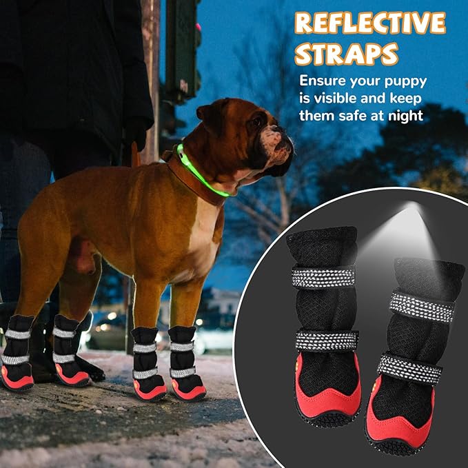 Dog Shoes for Medium Large Size Dogs, Breathable Dog Shoe for Hot Pavement, Dog Booties and Paw Protectors to Prevent Licking, Anti-Slip Dog Boots with Reflective for Summer, Hiking, Snow (Size 3)