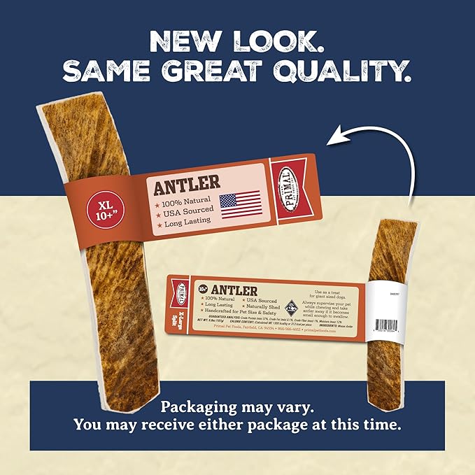 Primal Antlers for Dogs, Grade A Split Moose Antlers for Large Canines 45-60 lb, Natural Chews for Aggressive Chewers, Naturally Shed, Long Lasting Dog Bones, 1 ct