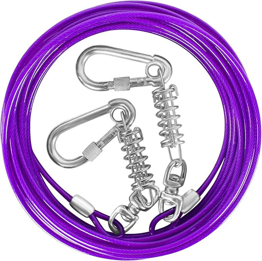 Dog Tie Out Cable 10/15/20/25/30FT Dog Run Cable Rosy Pink/Blue/Purple/Silver/Red/Green/YellowTie Out Cable for Large Dogs Heavy Duty for Outside Hold Large Dogs Up to 250LBS