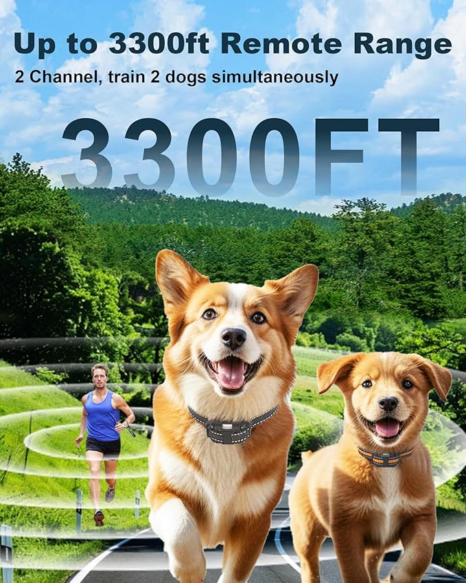 Dog Training Collar 2 Dogs - 3300FT Shock Collar for Dogs with 3 Training Modes, Rechargeable IP67 Waterproof for Small, Medium, and Large Dogs