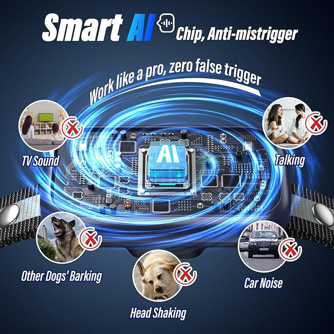 Dog Bark Collar, Smart Barking Collar with 4 Modes, 7 Adjustable Sensitivity for Barking Howling Whining, Automatic Anti Barking Device for Large Medium Small Dogs IP67 Waterproof for Indoor & Outdoor
