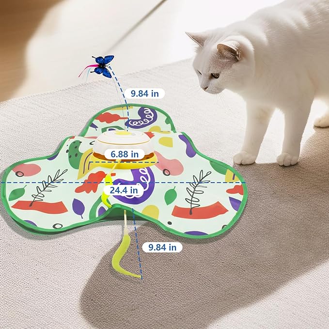 Interactive Cat Toy, Automatic Kitten Toys for Indoor Cats, Hide and Seek Cat Toy Kitten Wand Toy Cat Exercise Toys with Motion Activated, Moving Feather, Chirping