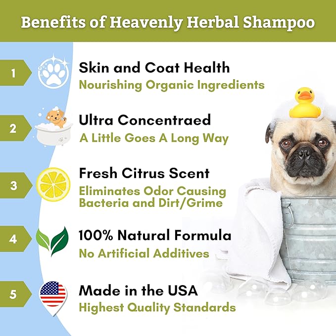 Wholistic Pet Organics Pet Shampoo Concentrate: Heavenly Herbal Organic Dog Shampoo and Conditioner - All Natural Puppy and Cat Shampoo for Dry, Itchy Skin, Allergies, Dandruff