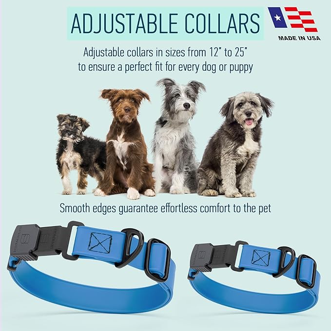 Dogline Biothane Waterproof Dog Collar with Herm Sprenger Stainless Steel Quick Release Buckle – Heavy Duty Tactical Durable Collar for Dogs – Comfortable and Safe Pet Collar, W 3/4" L 12-19", Blue