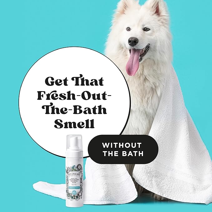Poo-Pourri Rinse-Free Deodorizing Dry Shampoo for Dogs & Cats – Moisturizing Skin & Coat Soothing Formula - Plant Based Ingredients – Pineapple, Jasmine & Pear – No Rinse Foam Shampoo for Pet Odor