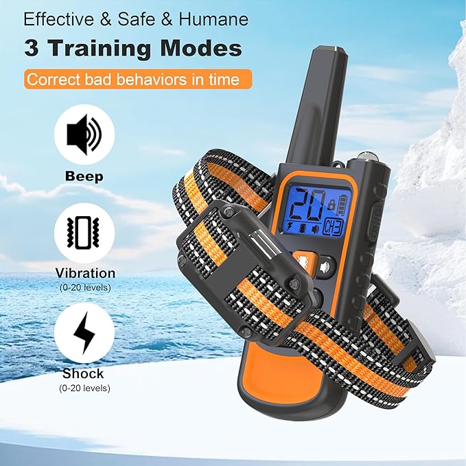 Dog Shock Collar with Remote,Dog Training Electric Collar 3300FT,IP67 Waterproof LED Light Electric Collar with Beep,Safe Shock,Vibration Modes for 8-120lbs Small Medium Large Dogs