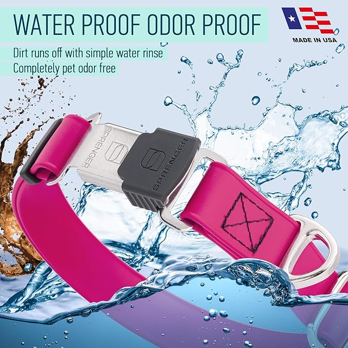 Dogline Biothane Waterproof Dog Collar with Herm Sprenger Black Stainless Steel Quick Release Buckle – Heavy Duty Tactical Durable Collar for Dogs – Comfortable, Safe Pet Collar W3/4" L12-19 Magenta