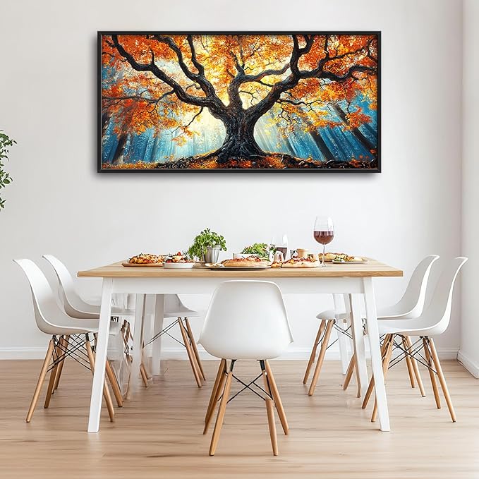 Extra Large Tree of Life Framed Wall Art for Living Room,Fall Autumn Forest Sunrise Landscape Pictures Wall Decor,Nature Canvas Print Painting Modern Artwork Bedroom Office Bathroom 60L" x 30W"