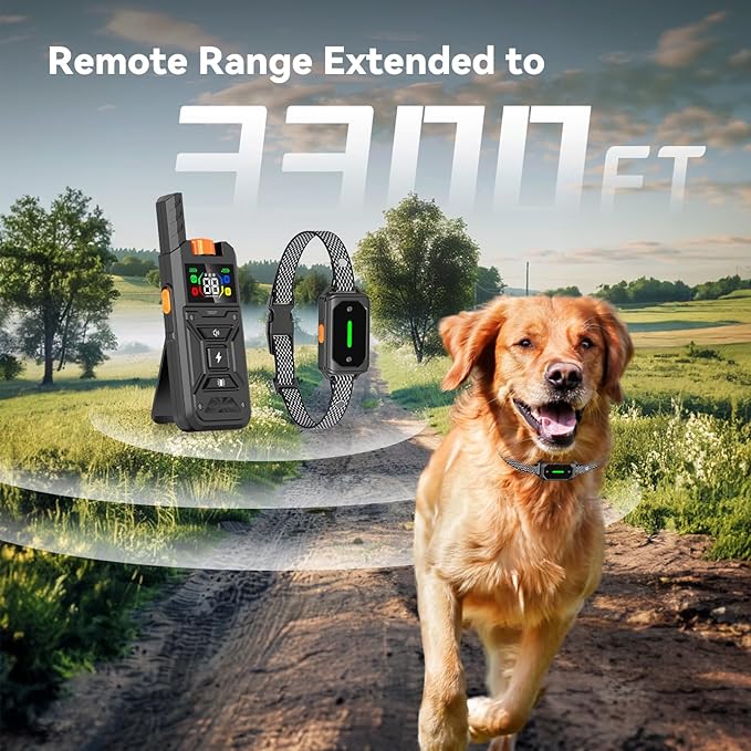 Dog Shock Collar with Remote Control – 3300FT Range E-Collar with Beep, Vibration, Shock Modes – IPX7 Waterproof, Adjustable Strap, Safe Lock, Rechargeable Training Collars for Small Medium Large Dogs