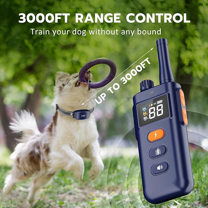 Dog Shock Collar with Remote Control - 3000Ft Dog Training Collar for 15-100lbs Small Medium Large Dogs, Adjustable IPX7 E Collar Beep Shock Vibration Modes with Flash Light
