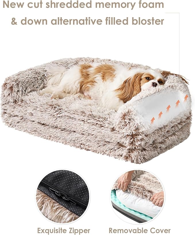 EHEYCIGA Foldable XXL Dog Bed, Faux Fur Fluffy Pet Couch Bed for Extra Large Dogs, Orthopedic Calming Memory Foam Pet Bed, Washable Soft Pet Sofa Bed with Non-Slip Bottom, Faded Brown, 54"x38"x7.5"