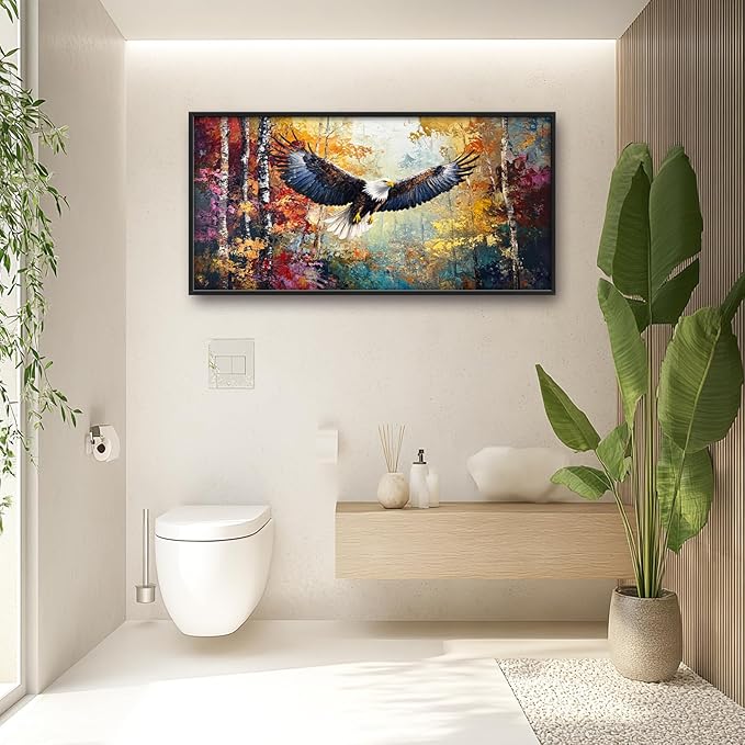 Extra Large Framed Bald Eagle Wall Art,Abstract Colorful Forest Wall Decor,Autumn Fall Forest Pictures for Living Room,Canvas Print Painting Modern Artwork Bedroom Office Home Decor 60L x 30W