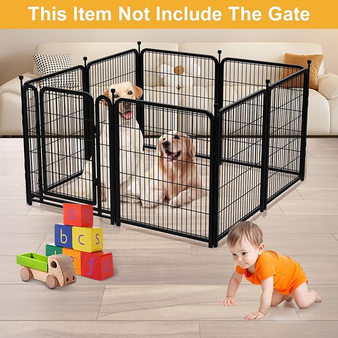 Doorless Dog Playpen 56inch 10 Panels, Dog Fence Outdoor for Yard, Garden Fence for Medium/Large Pets. Black Dog Pens Total22.1 Ft(L)
