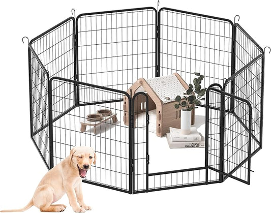 Dog Playpen, Outdoor Dog Fence, 8 Panels, 32" H Dog Pen for Medium/Small Dogs, Heavy Duty Metal Pet Fence with Gate, Portable Dog Fence for RV Camping and Yard (Black)