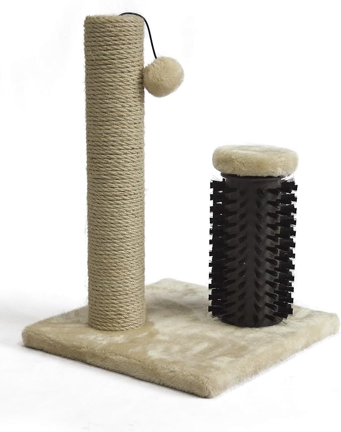 Amazon Basics Cat Scratcher - Indoor Classic Single Cat & Kittens Scratching Post with Brush, Small (16.5" H) - Beige