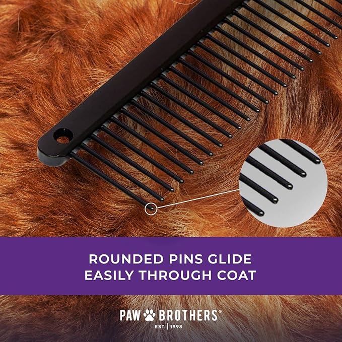 Ryan's Pet Supplies Paw Brothers Greyhound Style Comb for Dogs, Professional Grade Grooming Tool, Remove Knots and Tangles, True Teflon, Fine/Coarse, Ergonomic Handle, 7.5in
