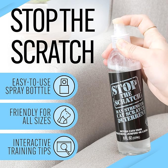 EBPP Stop The Scratch Cat Spray Deterrent for Kittens and Cats - Non-Toxic, Safe for Plants, Furniture, Floors and More Cat Deterrent Spray with Rosemary Oil