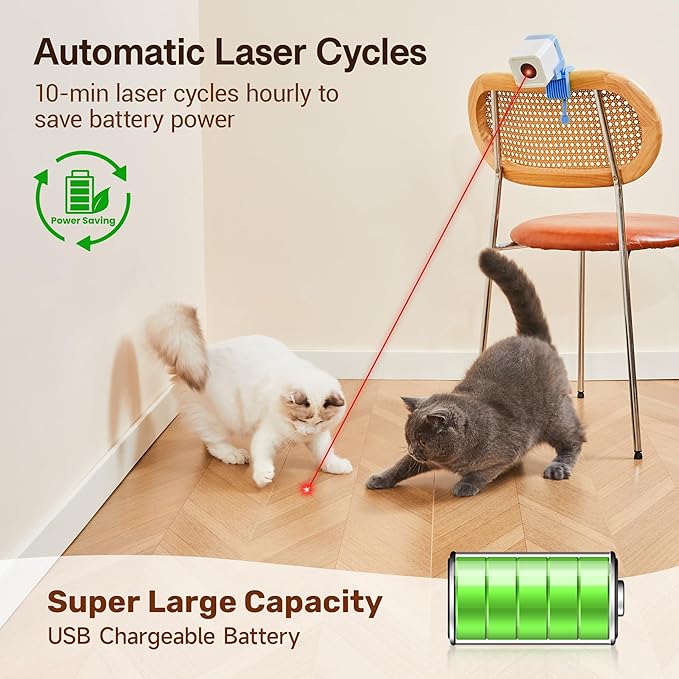 Potaroma Truly Random Cat Laser Toys, No Knock-Over Clamp, Automatic Chargeable Interactive Kitten Toy Indoor Exercise for All Breeds, Light Blue White